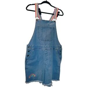 Gay Pride LQBTQ+ Bib Overall Shorts Queen Rainbow Denim Shortalls Size M Y2K 90S